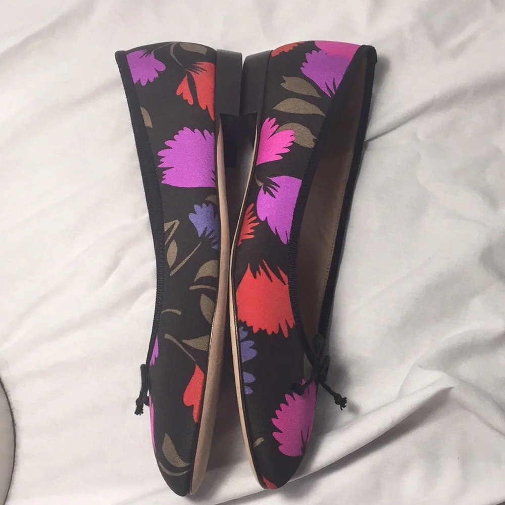 Black Floral Ballet Flats with Pink Accents - Picture 3 of 6